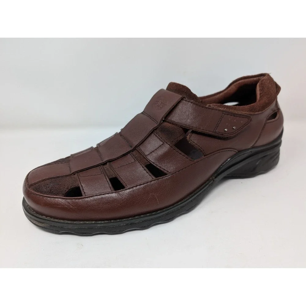 Gravity Defyer Men 11.5 Brown Leather Fisherman Sandals TB581B Shoes VERY NICE!